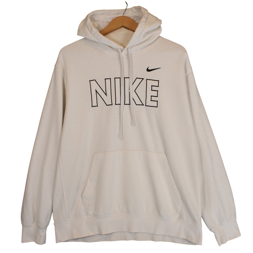 Nike Hoodie Mens XL Spellout Logo Off White Cotton Blend Streetwear Pullover